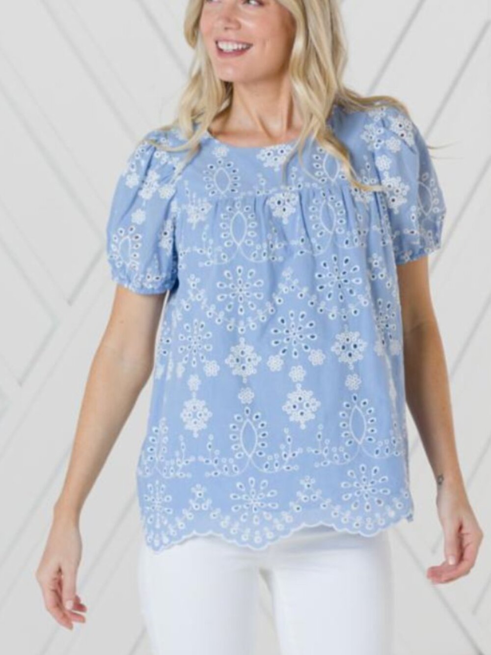 Sail to Sable Embroidered Eyelet Top, S, 100% Cotton